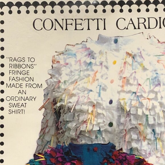 1990s Pattern Confetti Cardigan Rags to Ribbons Fringe Sweatshirt - Picture 4 of 4